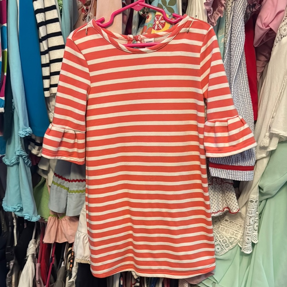 Old Navy Pink and White Ruffled Bell Sleeve Dress